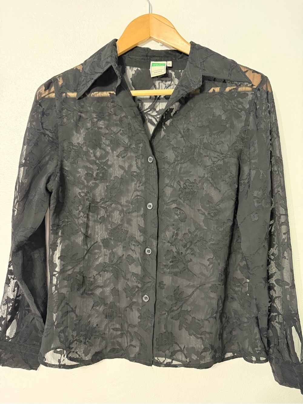 United Colors Of Benetton Sheer Lace Black Blouse vintage made in Italy